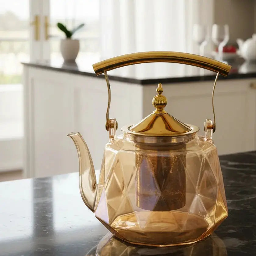 Elegant Golden Glass Teapot with Built-in Strainer Qatar