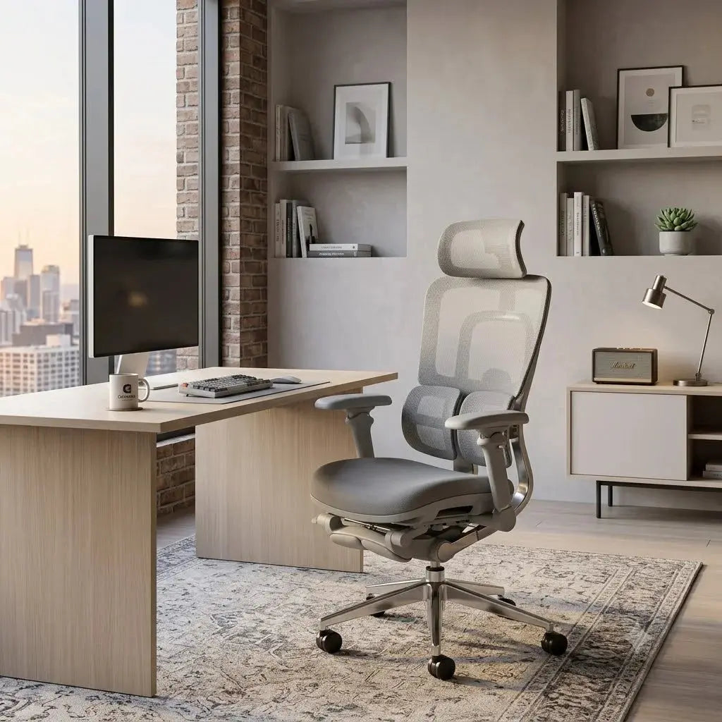 Ergonomic Office Chair with Footrest, Adjustable Headrest, Lumbar Support | Premium Mesh Executive Desk Chair Scrollcart Qatar 