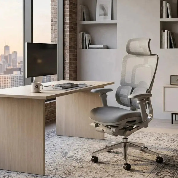 Ergonomic Office Chair with Footrest, Adjustable Headrest, Lumbar Support | Premium Mesh Executive Desk Chair Scrollcart Qatar 