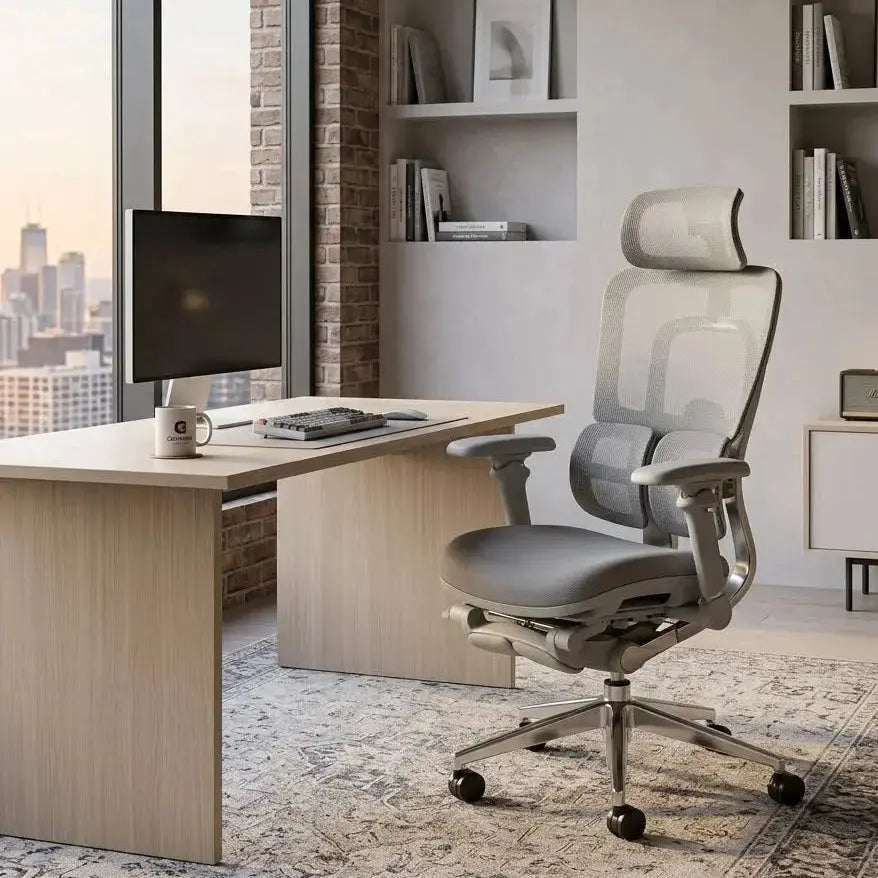 Ergonomic Office Chair with Footrest, Adjustable Headrest, Lumbar Support | Premium Mesh Executive Desk Chair Scrollcart Qatar 