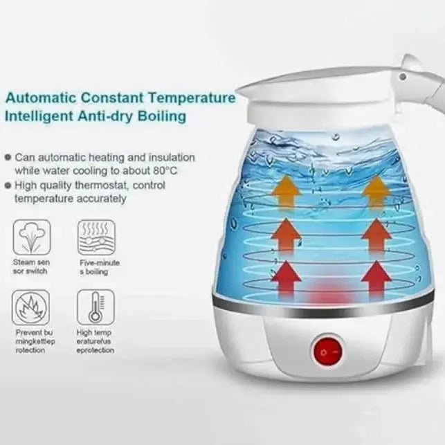 Foldable Electric Kettle 600ml - Silicone Travel Boiler Dual Voltage Scrollcart Qatar 