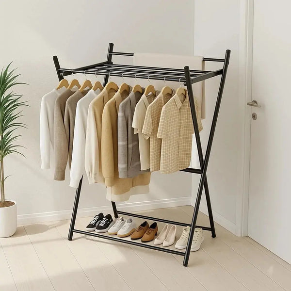 Foldable Metal Clothes Drying Rack with Shoe Storage Shameer 