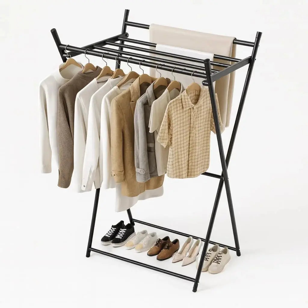 Foldable Metal Clothes Drying Rack with Shoe Storage Shameer 