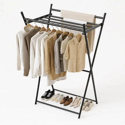 Foldable Metal Clothes Drying Rack with Shoe Storage Shameer 