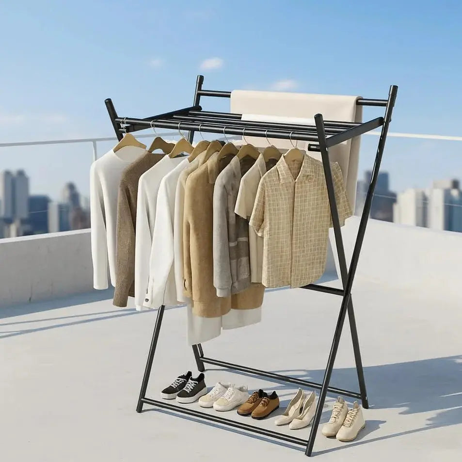 Foldable Metal Clothes Drying Rack with Shoe Storage Shameer 