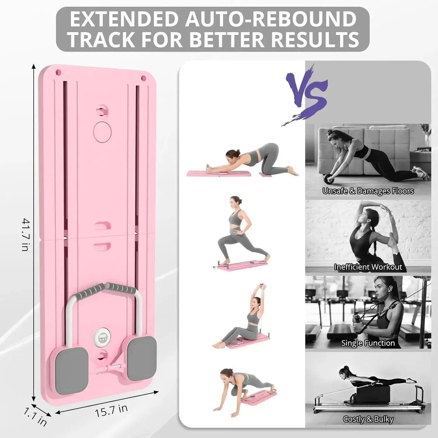 Foldable Pilates Reformer Board with Auto-Rebound | Full Body Home Workout Equipment Scrollcart Qatar 