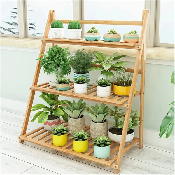 Foldable Plant Stand – 3 Tier Wooden Flower Pot Rack Scrollcart Qatar 