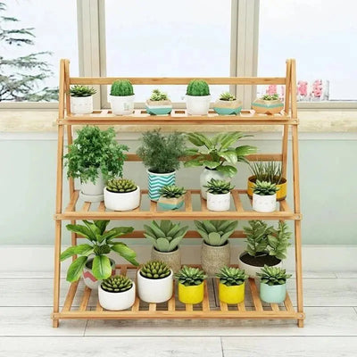 Foldable Plant Stand – 3 Tier Wooden Flower Pot Rack Scrollcart Qatar 