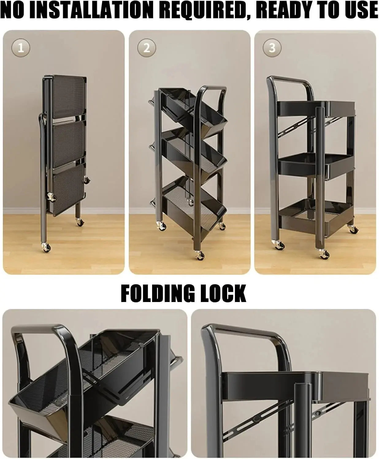 Foldable 3-Tier Storage Rack with Wheels Price Doha Qatar