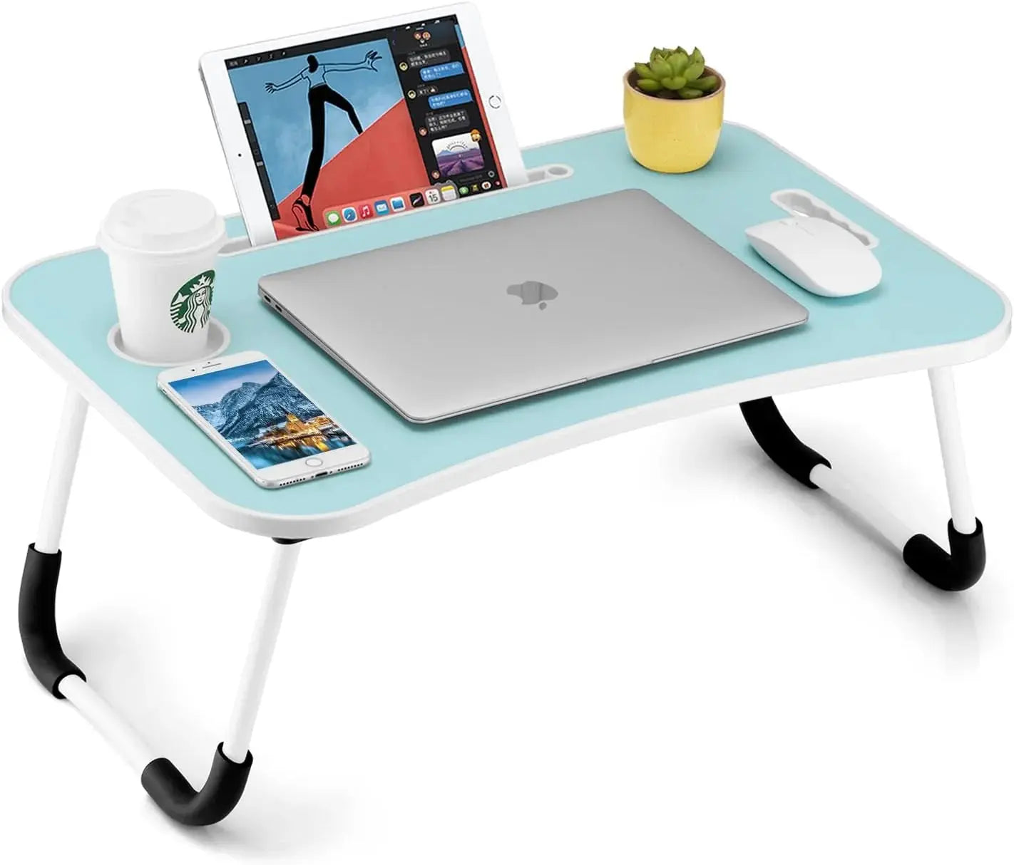Foldable Wooden Laptop Table with USB Portable Study Desk Scrollcart Qatar 