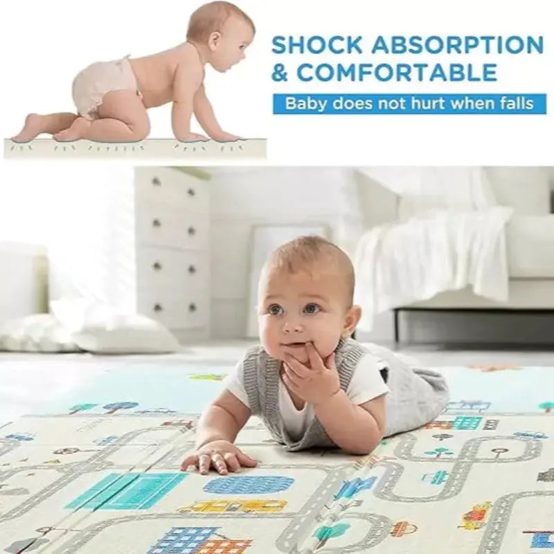 Foldable Baby Crawling Play Mat - baby lying on bed