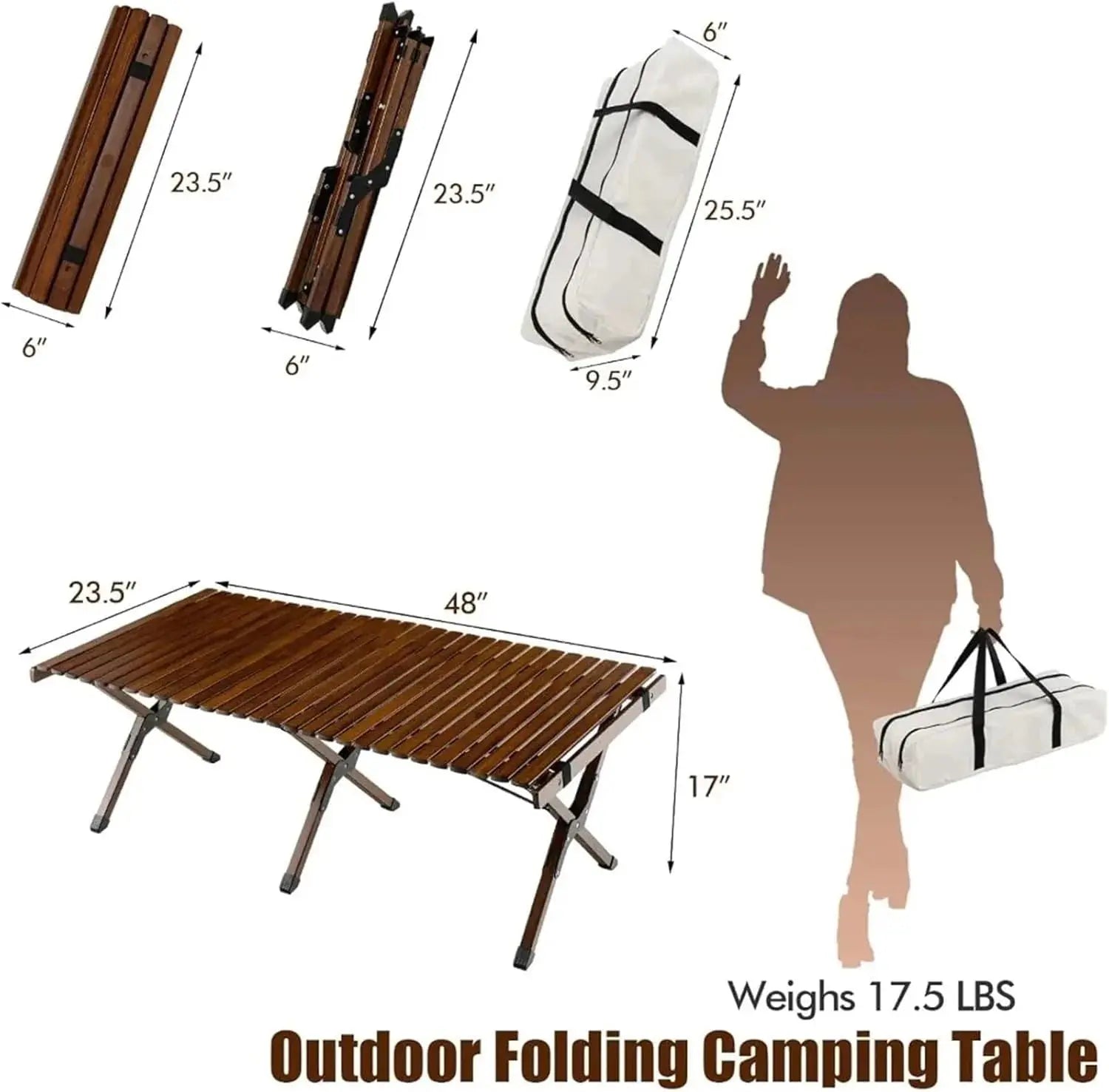 Folding Bamboo Camping & Outdoor Table with Carry Bag qatar