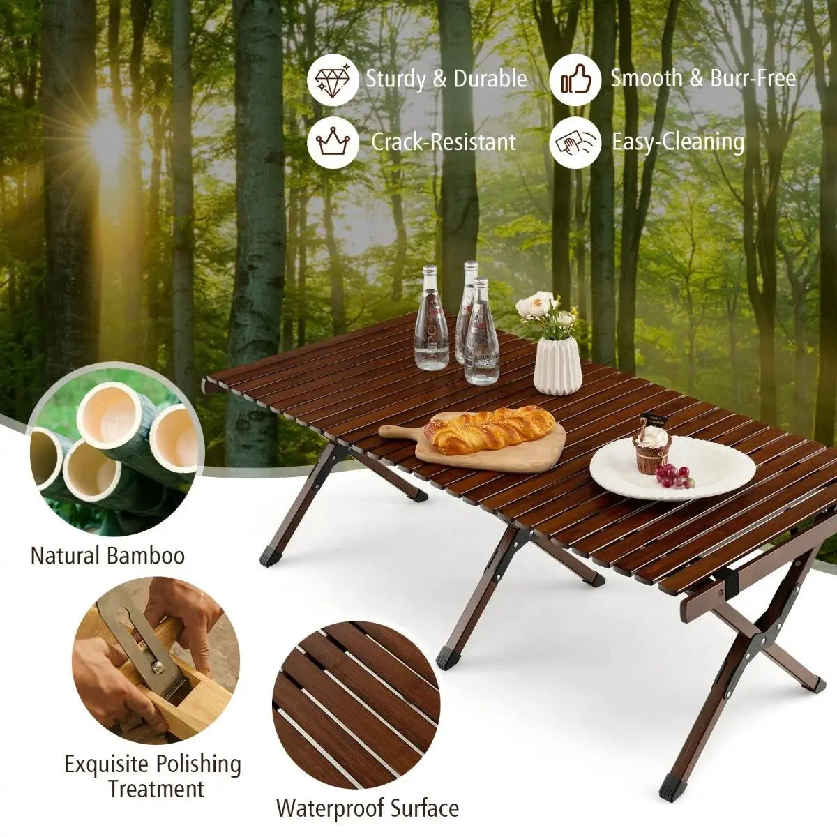 Folding Bamboo Camping & Outdoor Table with Carry Bag qatar