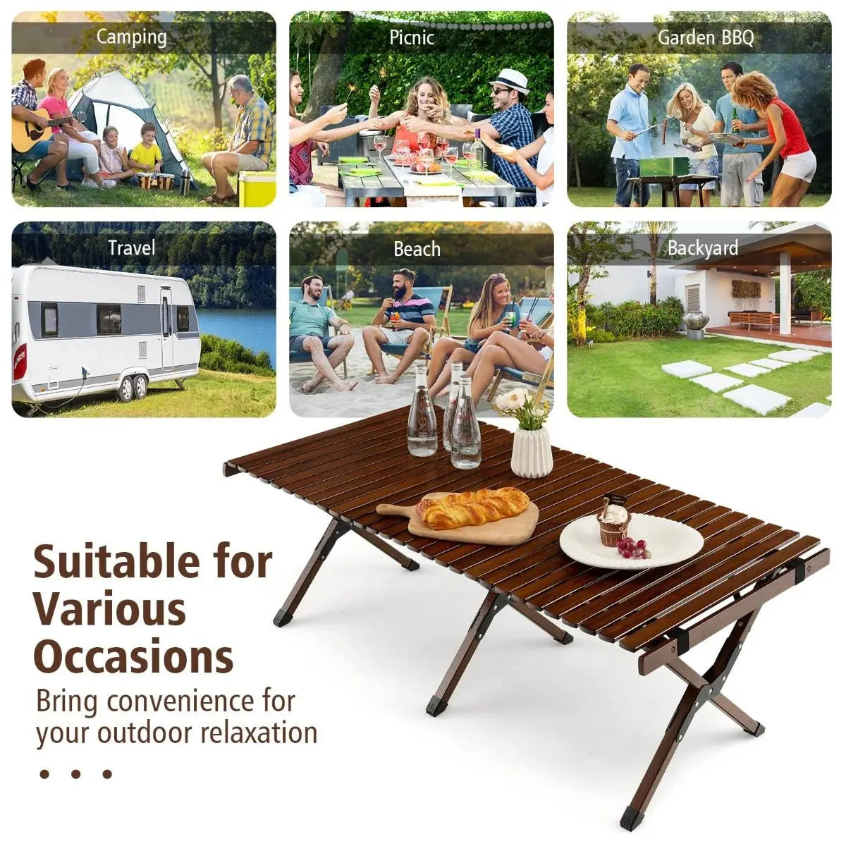 Folding Bamboo Camping & Outdoor Table with Carry Bag qatar
