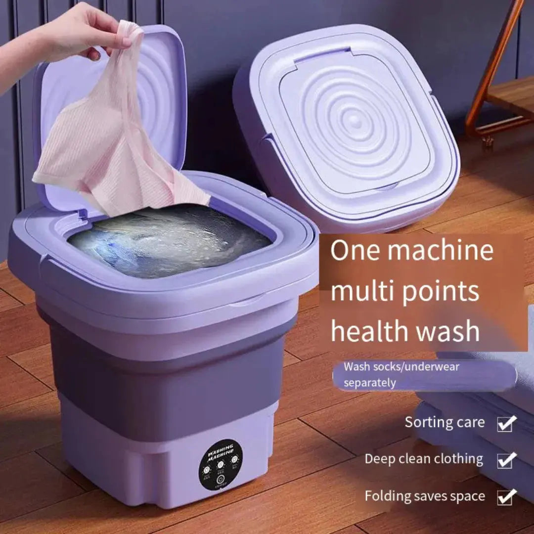 Folding Portable Washing Machine with Dryer – Mini Foldable Washer (6.5L–11L) with Drain Basket Qstar 