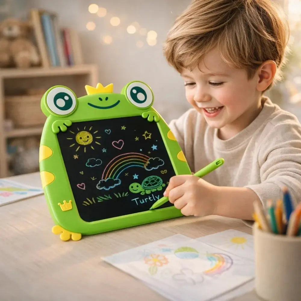 Frog Shape LCD Writing & Drawing Tablet for Kids – Reusable Doodle Board with Stylus Scrollcart Qatar 