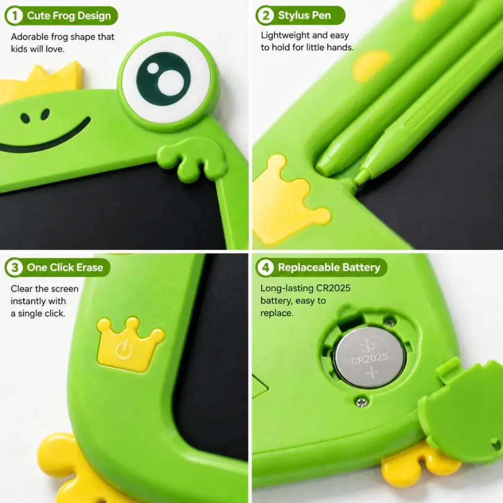 Frog Shape LCD Writing & Drawing Tablet for Kids – Reusable Doodle Board with Stylus Scrollcart Qatar 