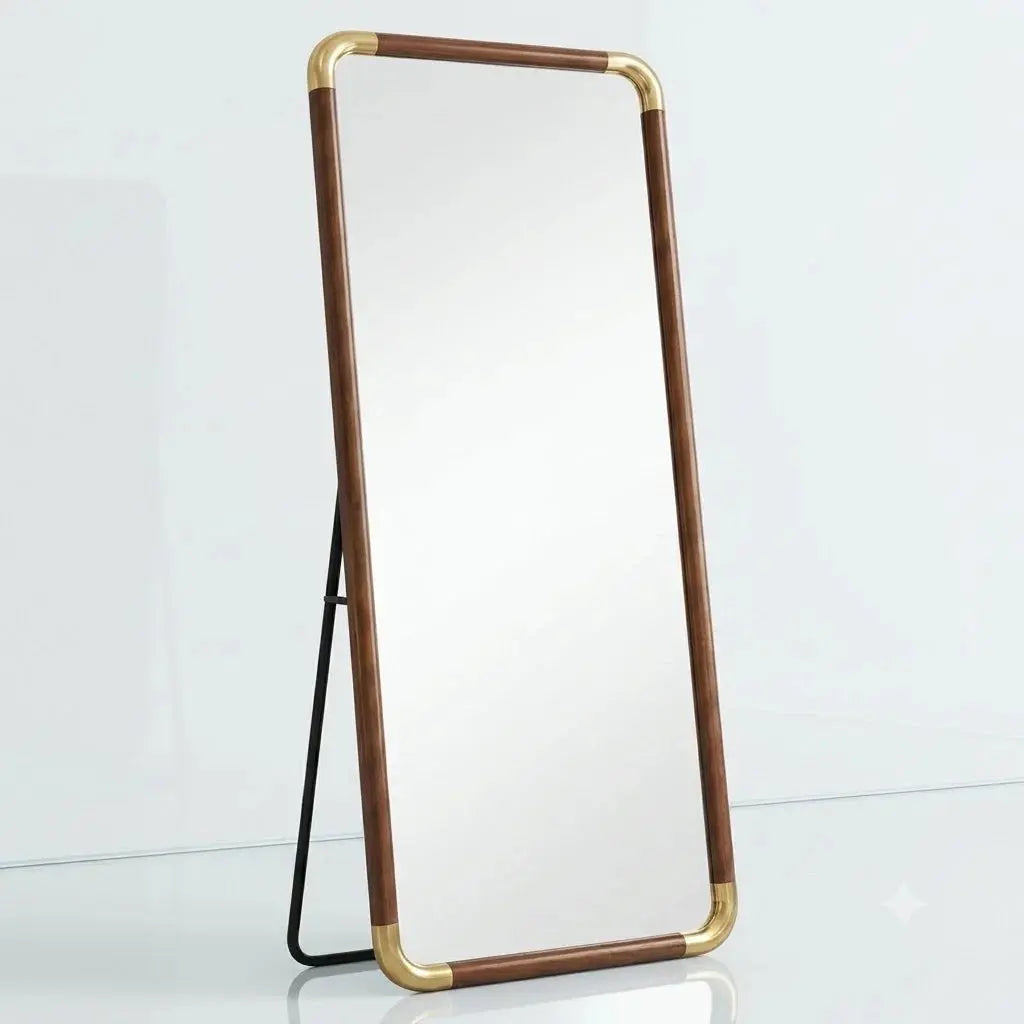 Full Length Floor Mirror with Stand 70×170cm | Brown Frame with Golden Corners Scrollcart Qatar 