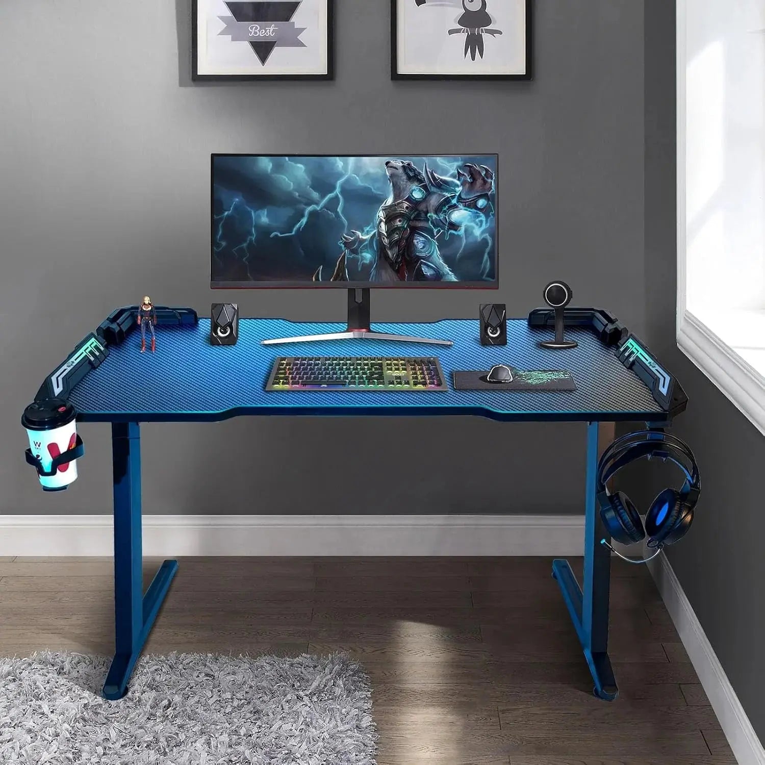 Z-Shape RGB Gaming Desk 120×60×75cm with Carbon Fiber Surface in Doha Qatar