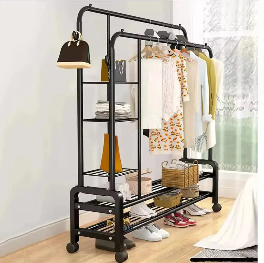 Garment Rack with Shelves - Double Rail Clothes Rack Scrollcart Qatar 