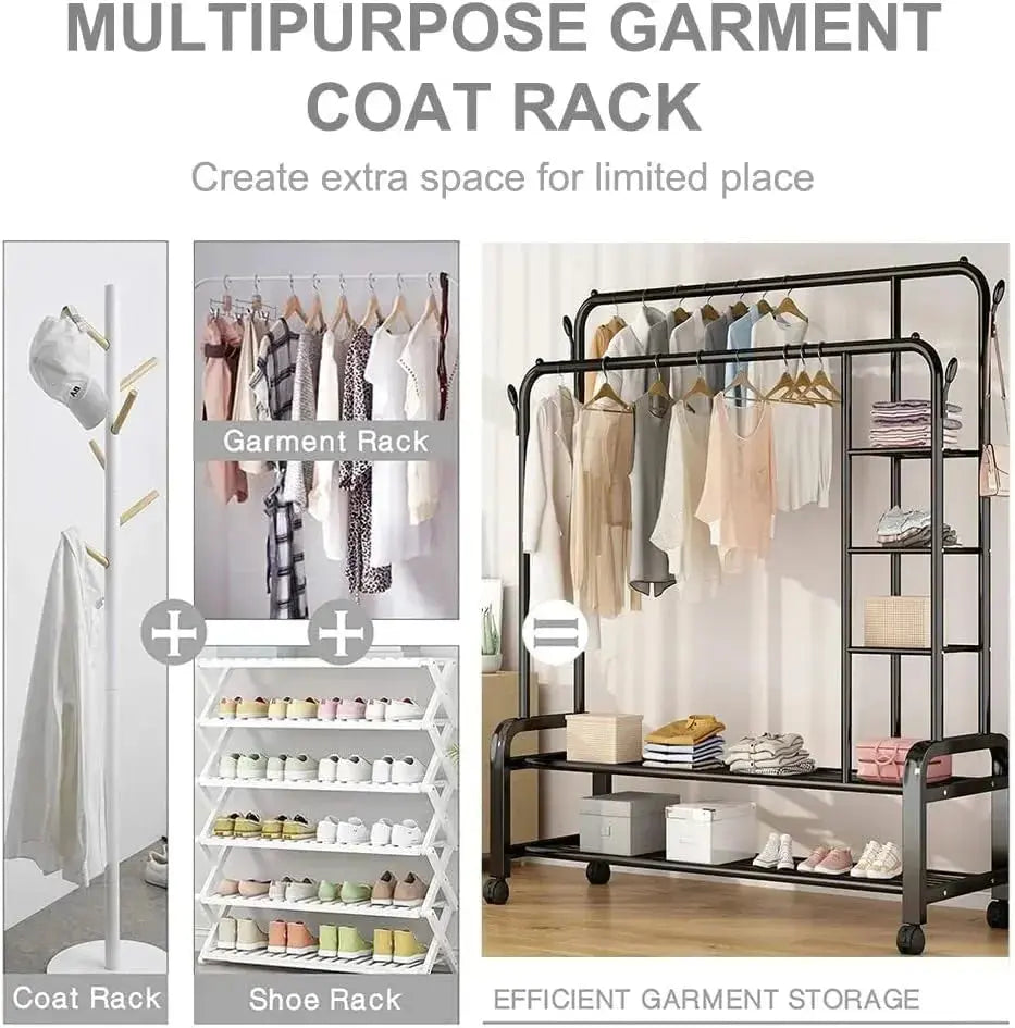 Garment Rack with Shelves - Double Rail Clothes Rack Scrollcart Qatar 