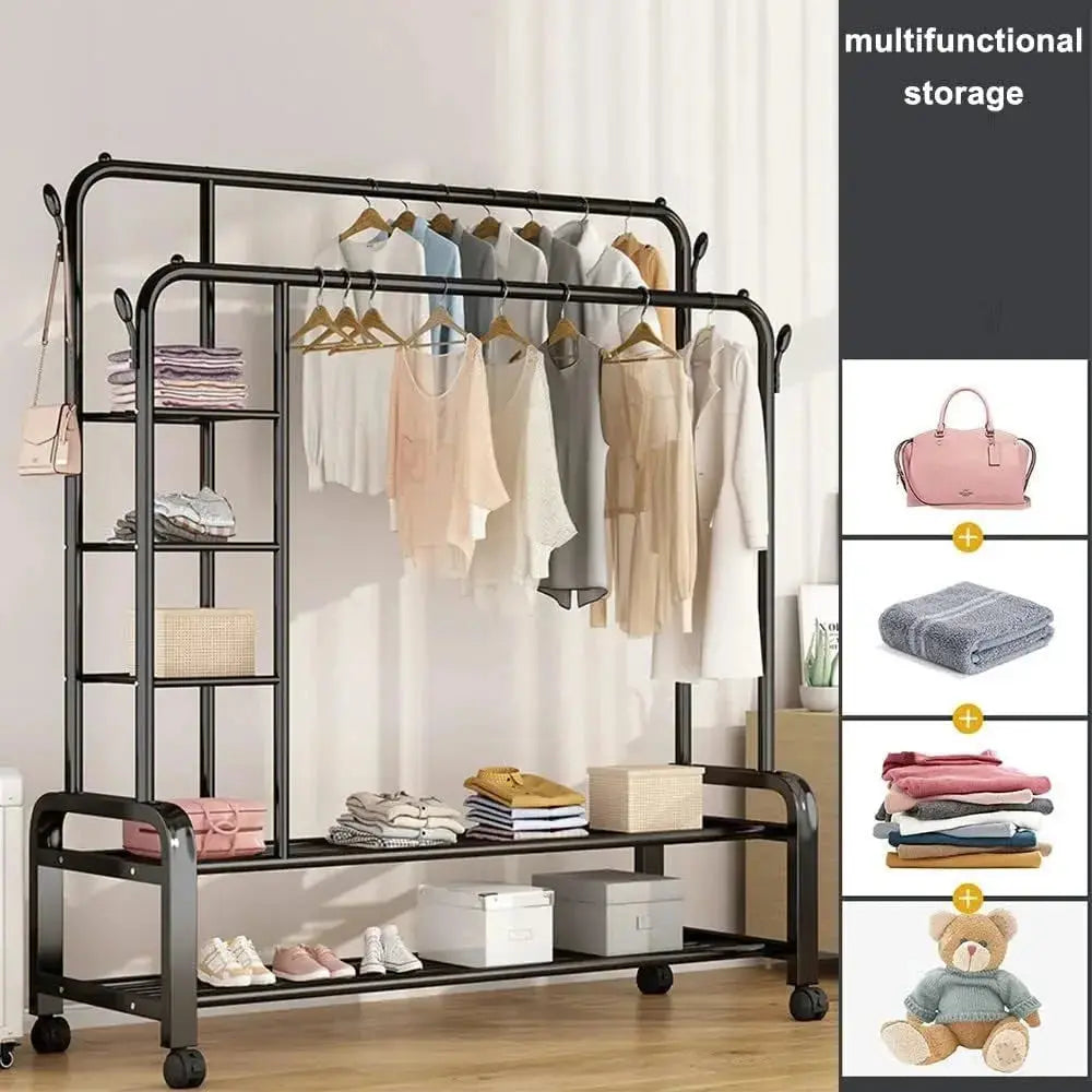 Garment Rack with Shelves - Double Rail Clothes Rack Scrollcart Qatar 