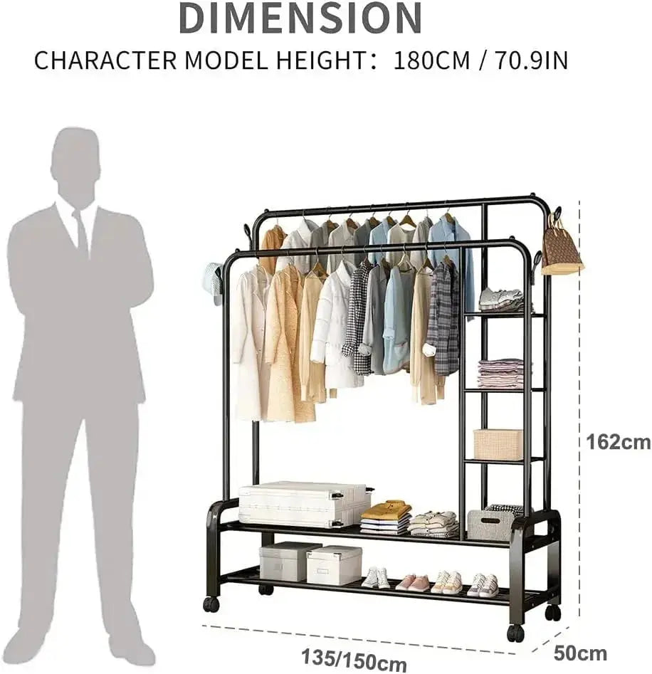 Garment Rack with Shelves - Double Rail Clothes Rack Scrollcart Qatar 
