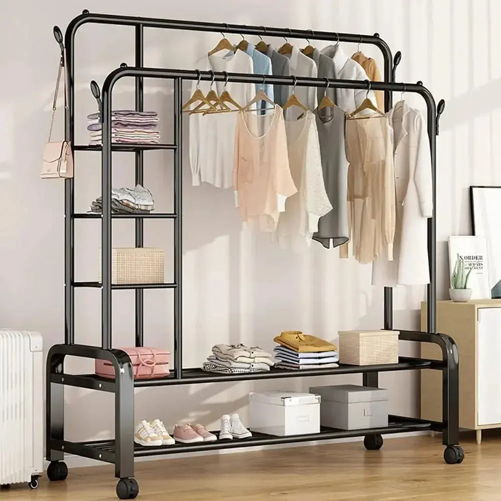 Garment Rack with Shelves - Double Rail Clothes Rack Scrollcart Qatar 