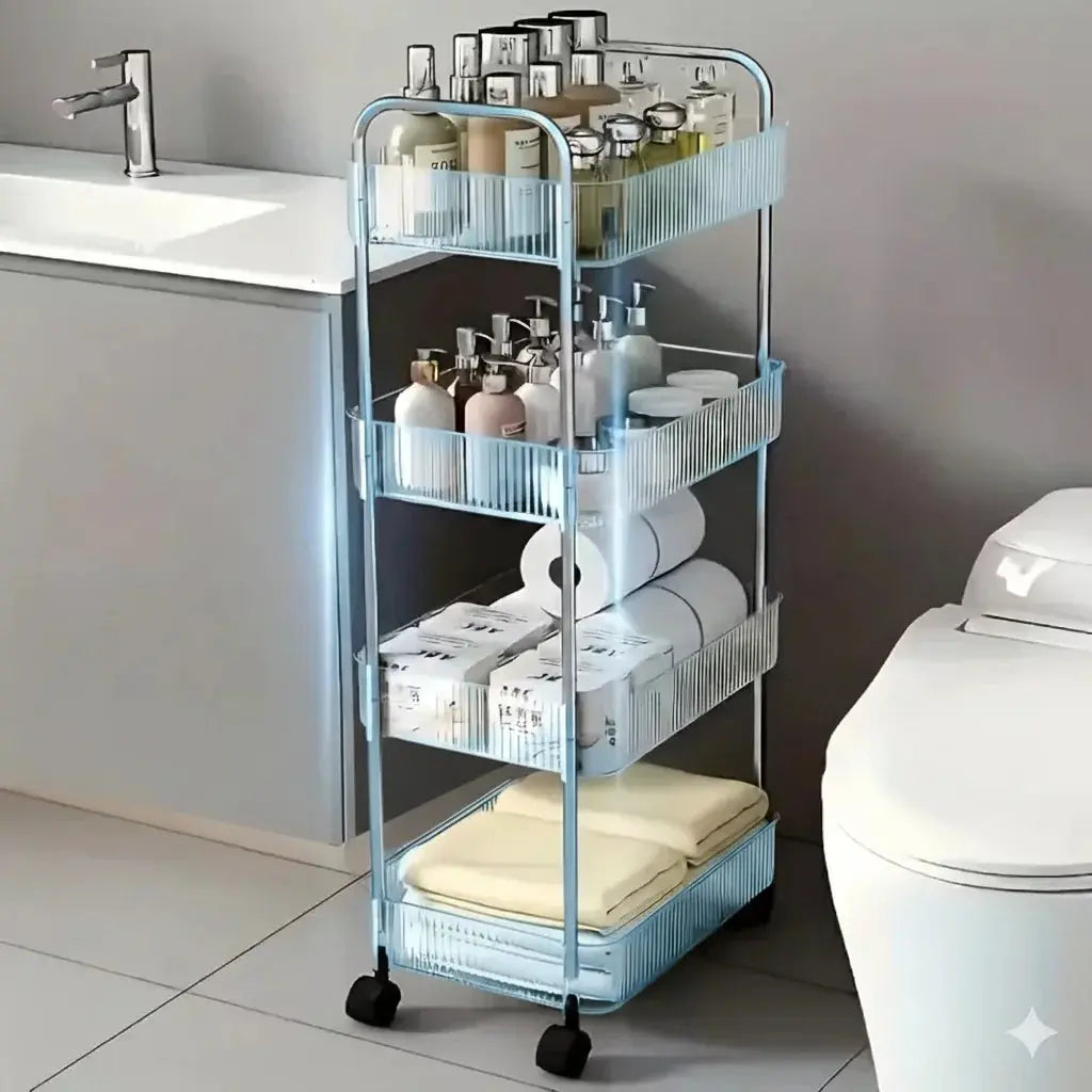 Multifunctional Transparent Storage Box Cart with360° Rotating Wheels – Acrylic Tiered Rack Trolley for Home & Office Marhaba international 