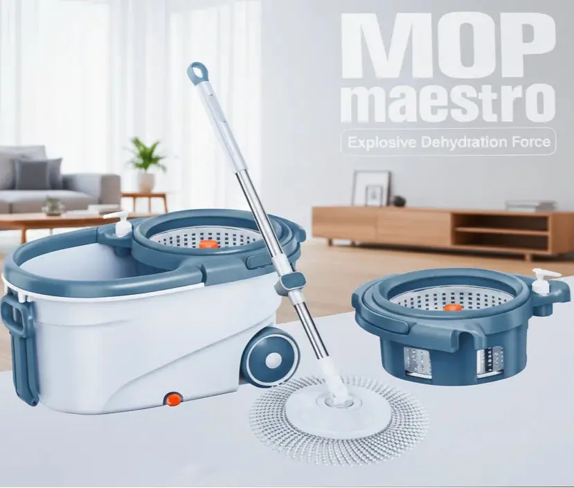 Spin Mop and Bucket Set with Wheels – 360° Rotating Stainless Steel Mop for Effortless Cleaning Scrollcart Qatar 