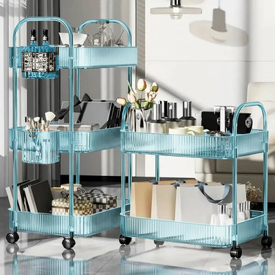 Multifunctional Transparent Storage Box Cart with360° Rotating Wheels – Acrylic Tiered Rack Trolley for Home & Office Marhaba international 
