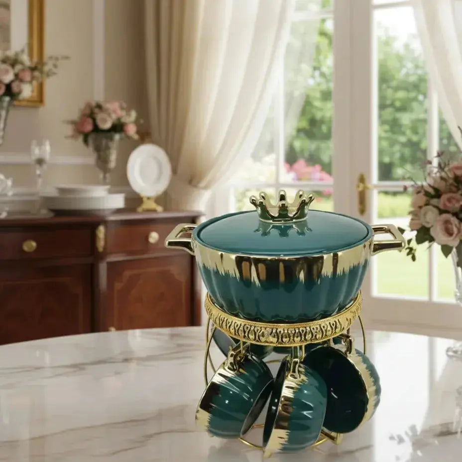 Luxurious Glass Soup Serving Set with Gold Veining Qatar