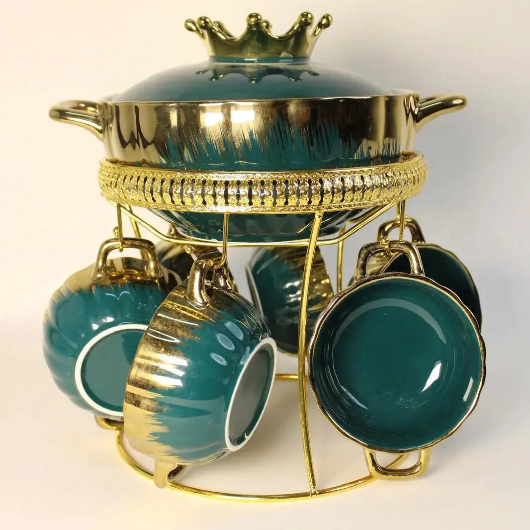 Luxurious Glass Soup Serving Set with Gold Veining Qatar