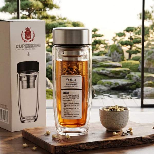 Glass Tea Infuser Bottle - Vacuum Travel Mug Leakproof Scrollcart Qatar 