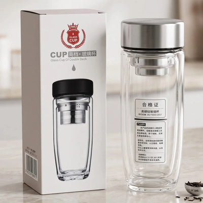 Glass Tea Infuser Bottle - Vacuum Travel Mug Leakproof Scrollcart Qatar 