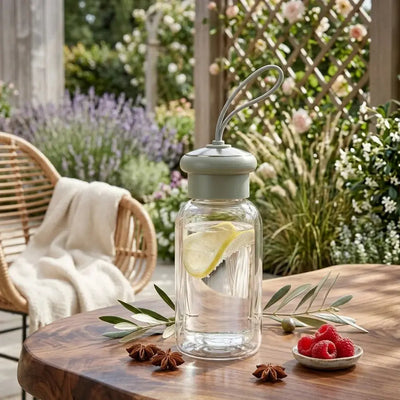 Glass Water Bottle Mug  with Protective Sleeve & Leakproof Lid Scrollcart Qatar 