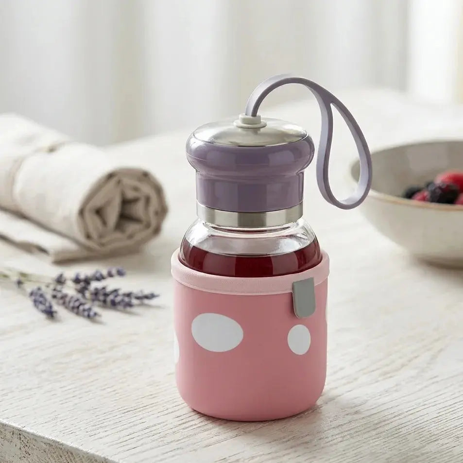 Glass Water Bottle Mug  with Protective Sleeve & Leakproof Lid Scrollcart Qatar 