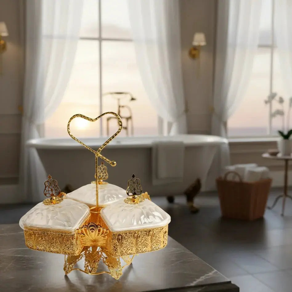 Gold Serving Set with 3 Glass Bowls Price Doha Qatar