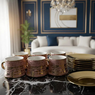 Golden Engravings Luxury Coffee Cup Set – 12 Pieces Doha 