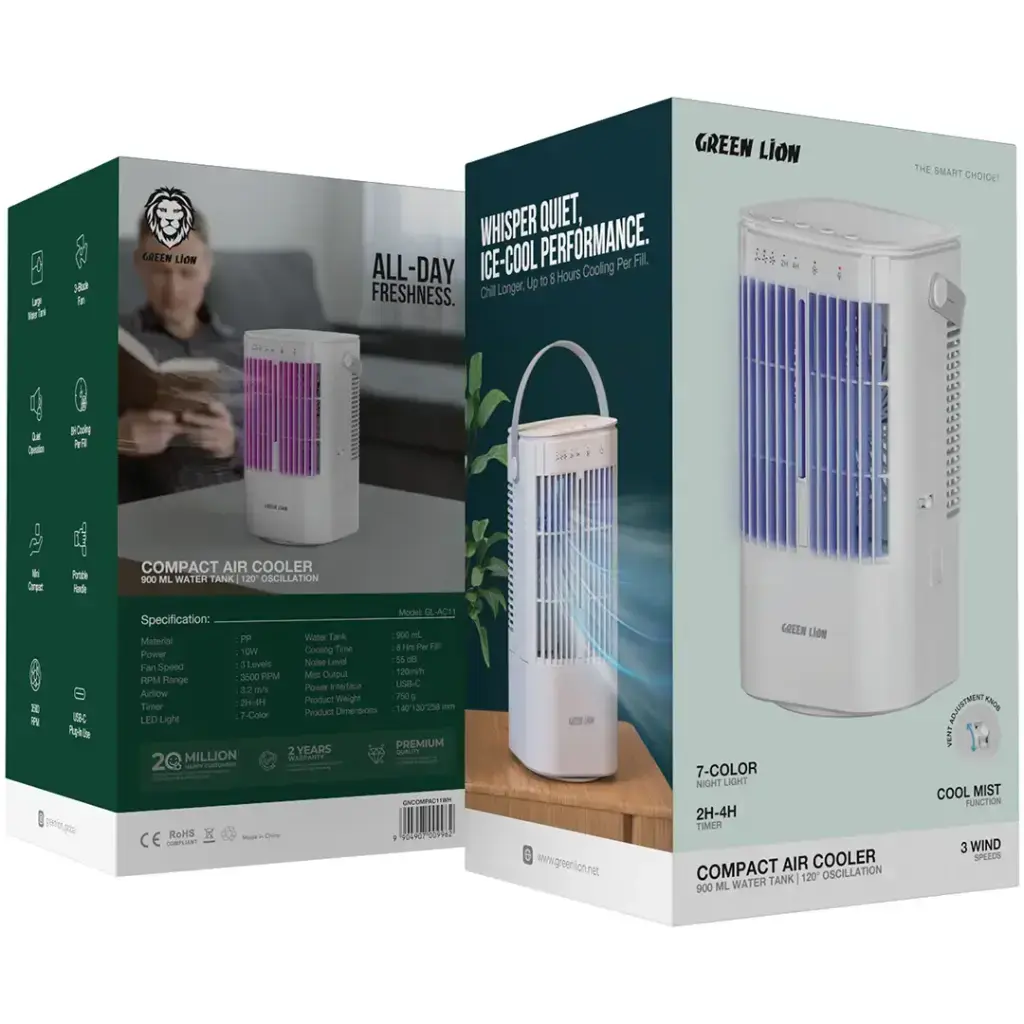 Green Lion Compact Air Cooler Fan with 900mL Tank Scrollcart Qatar 
