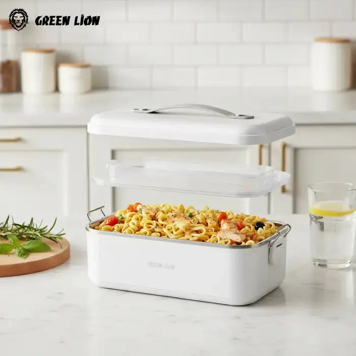 Green Lion GLB-20 Stainless Steel Electric Lunch Box – 1L Portable Food Warmer Scrollcart Qatar 