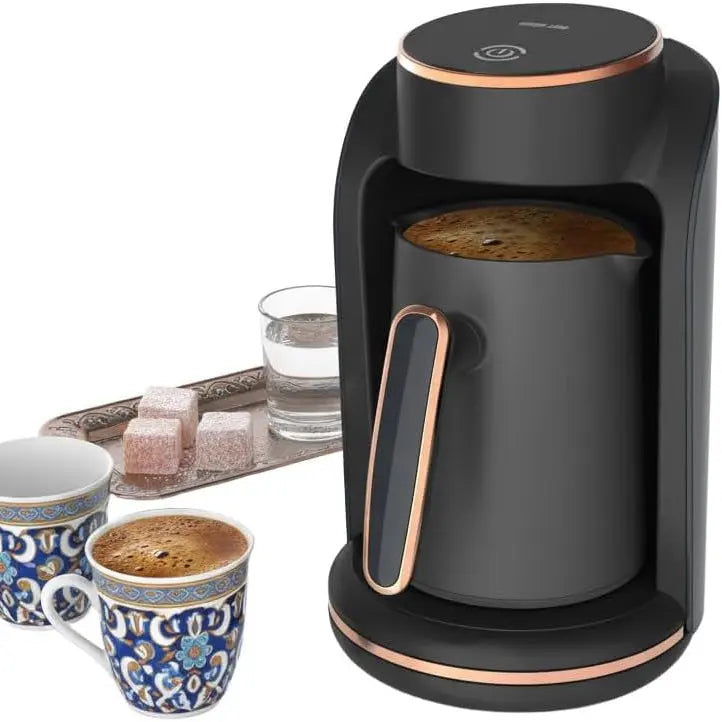 Green Lion MAZAJ Turkish Coffee Maker 600W – 250mL, Stainless Steel Mug, Black Scrollcart Qatar 