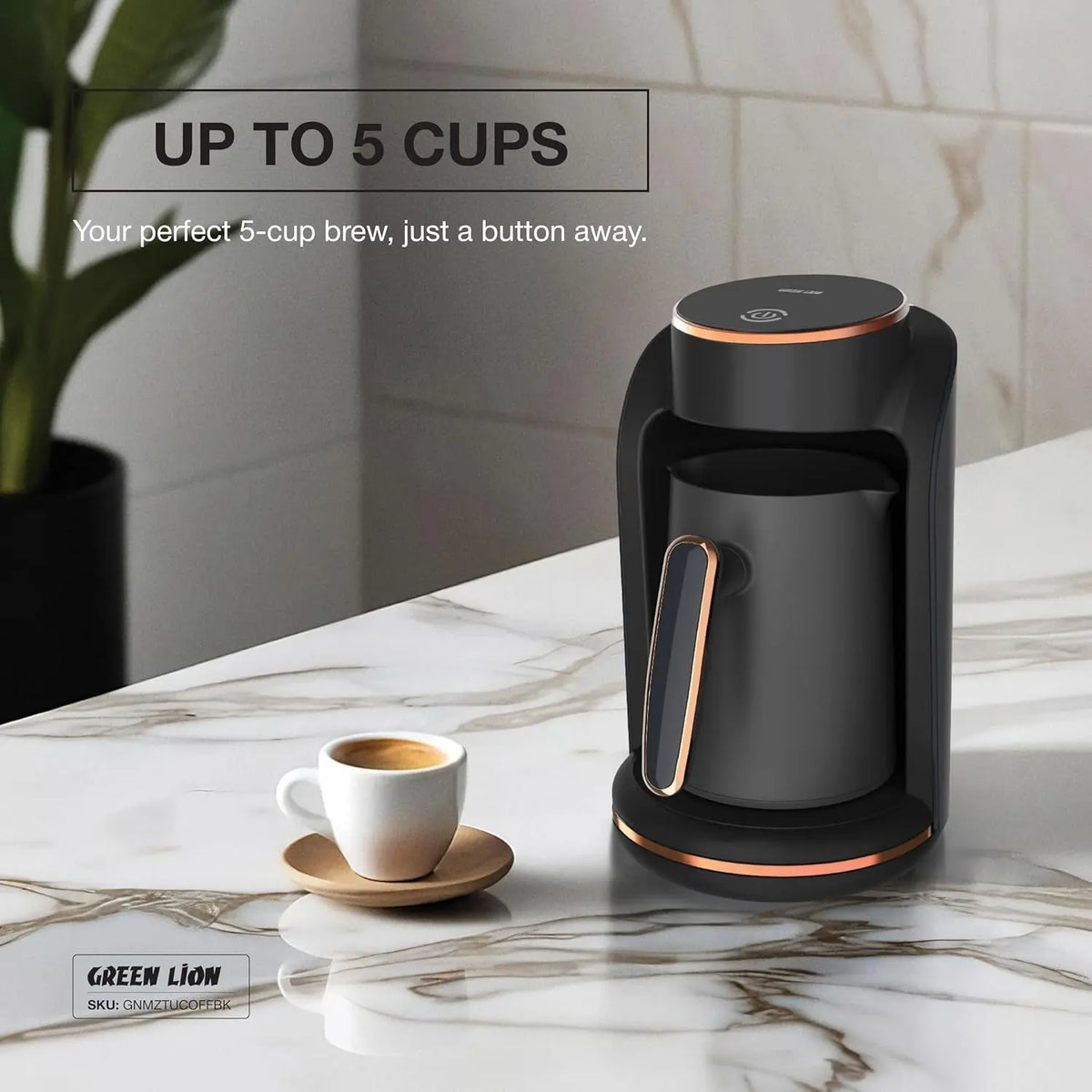 Green Lion MAZAJ Turkish Coffee Maker 600W – 250mL, Stainless Steel Mug, Black Scrollcart Qatar 