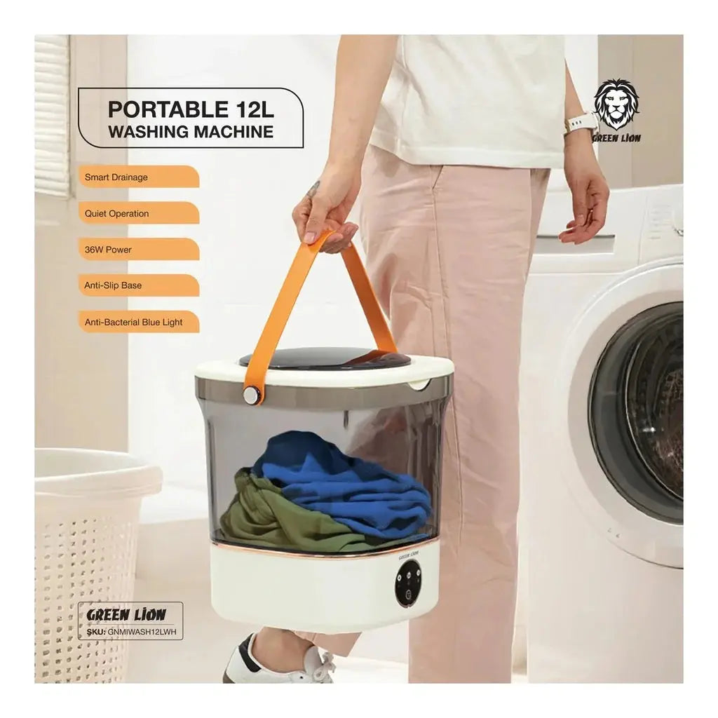 Green Lion Portable 12L Washing Machine – White, UV Sterilization & Quick Wash Scrollcart Qatar 