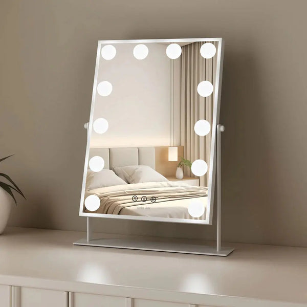 Green Lion Glam Shine Makeup Mirror – 12 LED Lights, 3 Color Modes, 360° Rotation Marhaba international 