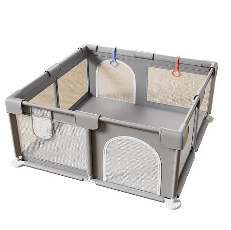 Baby Playpen 150 × 180 cm – Grey Toddler Safety Fence with Soft Mesh Panels