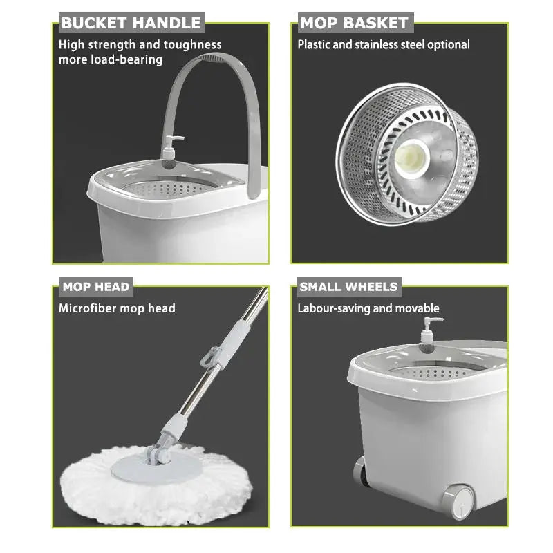 Flat Mop and Bucket Set with Wheels & Drainage Spout Scrollcart Qatar 