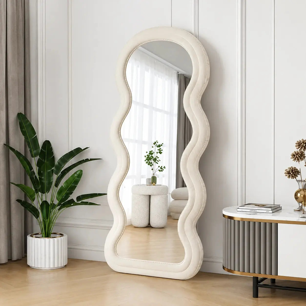 HD Glass Top Full-Length Wave Floor Mirror | Standing Full Body Mirror Scrollcart Qatar 
