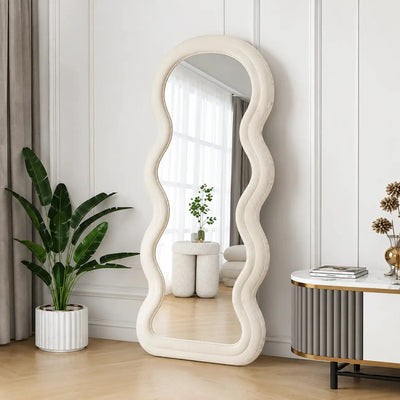 HD Glass Top Full-Length Wave Floor Mirror | Standing Full Body Mirror Scrollcart Qatar 