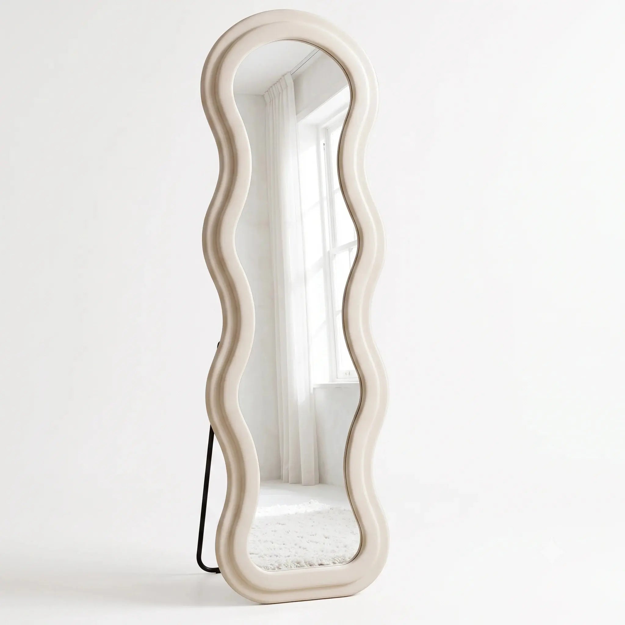 HD Glass Top Full-Length Wave Velvet Floor Mirror | Standing Full Body Mirror Scrollcart Qatar 
